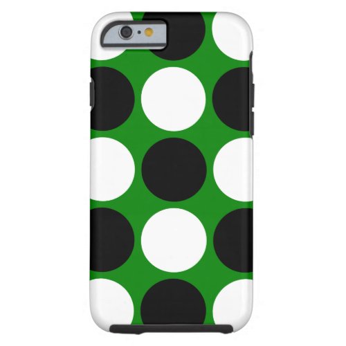 Retro Black and White Polka Dots on Green Tough iPhone 6 Case