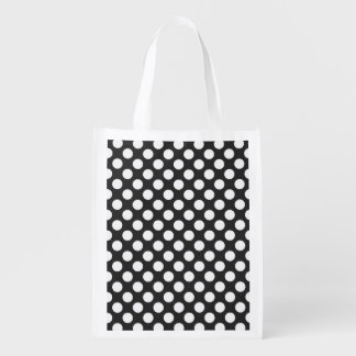 Retro Black and White Polka Dots Reusable Grocery Bag