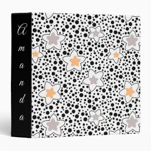 Retro black and white polka dots with stars 3 ring binder