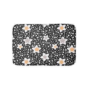 Retro black and white polka dots with stars  bath mat