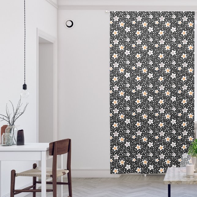 Retro black and white polka dots with stars  blackout curtains (Living Room)