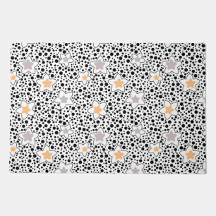 Retro black and white polka dots with stars doormat