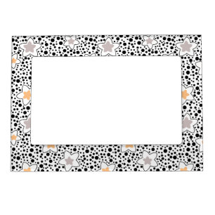 Retro black and white polka dots with stars  magnetic frame