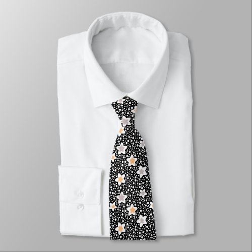 Retro black and white polka dots with stars  neck tie