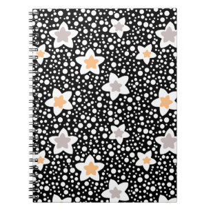 Retro black and white polka dots with stars notebook