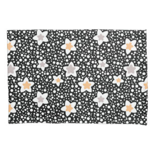 Retro black and white polka dots with stars  pillow case
