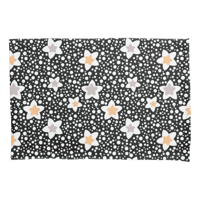 Retro black and white polka dots with stars  pillow case (Front)