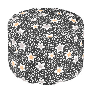 Retro black and white polka dots with stars pouf
