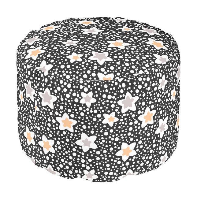 Retro black and white polka dots with stars  pouf (Angled Back)