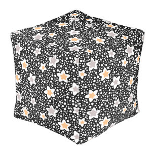 Retro black and white polka dots with stars pouf