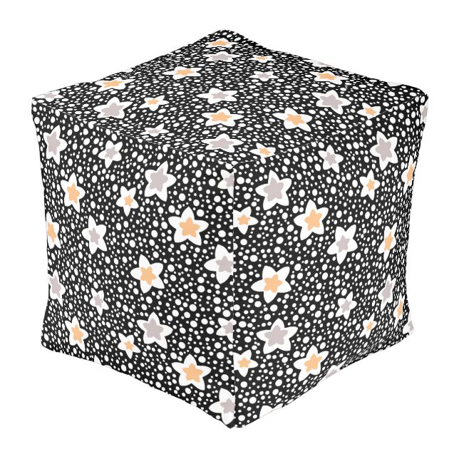 Retro black and white polka dots with stars  pouf (Angled Back)