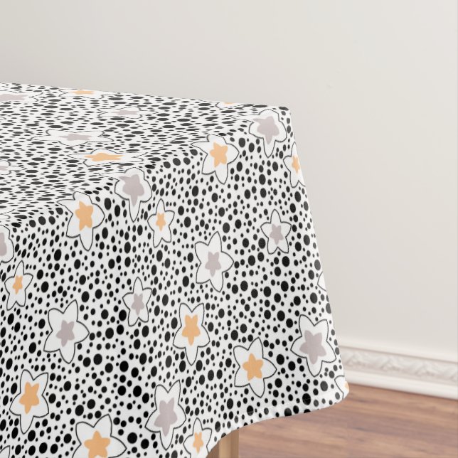 Retro black and white polka dots with stars  tablecloth (In Situ)