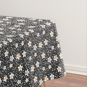 Retro black and white polka dots with stars tablecloth