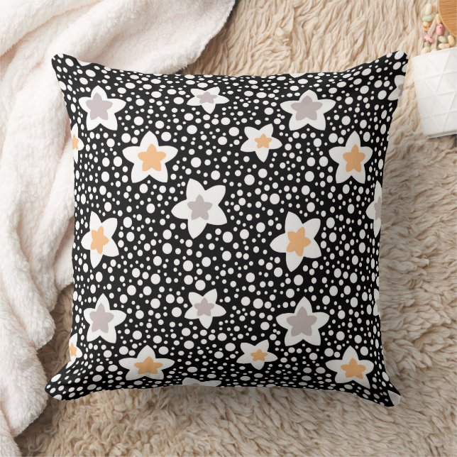 Retro black and white polka dots with stars  throw pillow (Blanket)