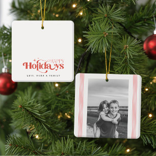 Retro Black and White Sibling Christmas Holiday Ceramic Ornament