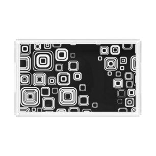 Retro black and white squares acrylic tray