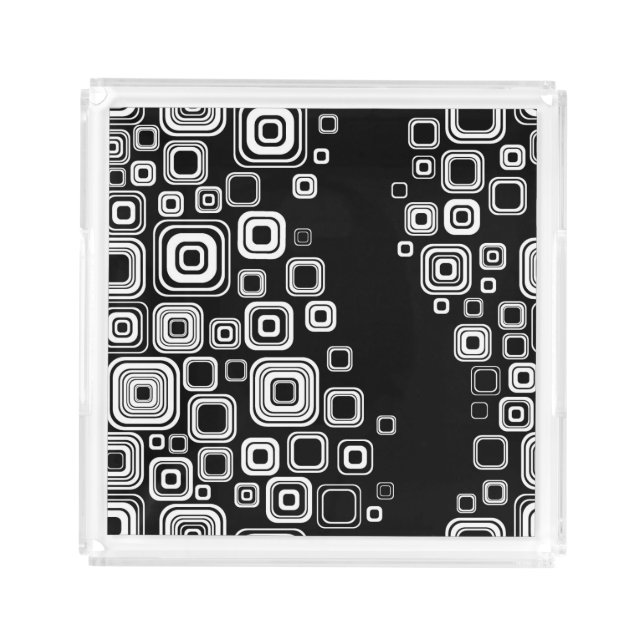 Retro black and white squares acrylic tray (Front)