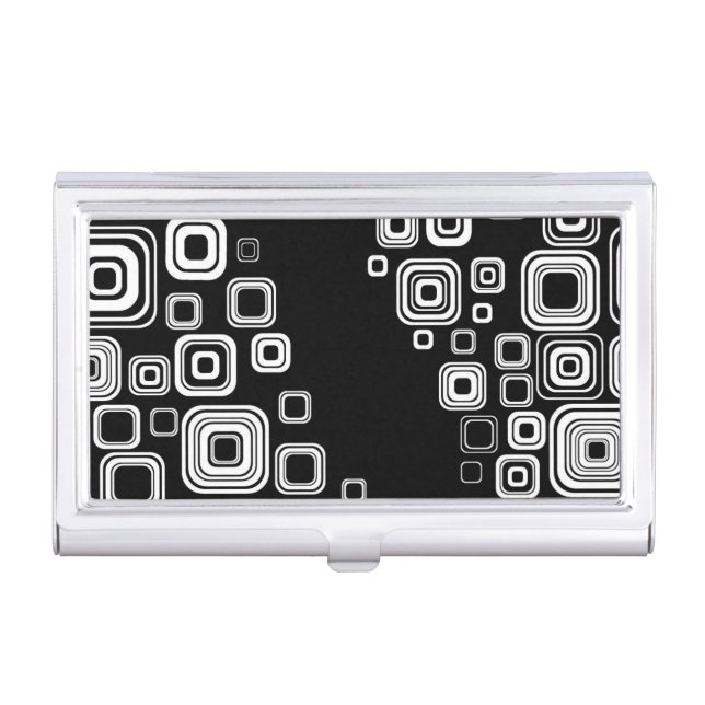 Retro black and white squares business card holder (Front)