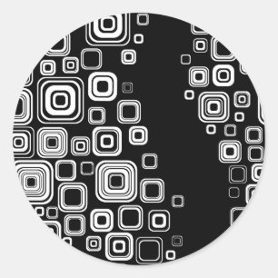 Retro black and white squares classic round sticker