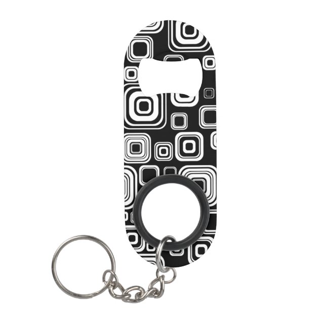 Retro black and white squares keychain bottle opener (Front)