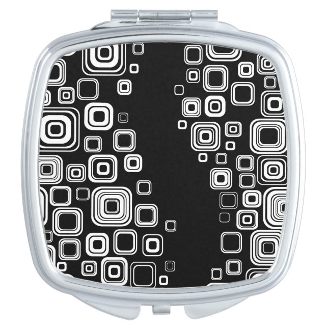 Retro black and white squares mirror for makeup (Front)