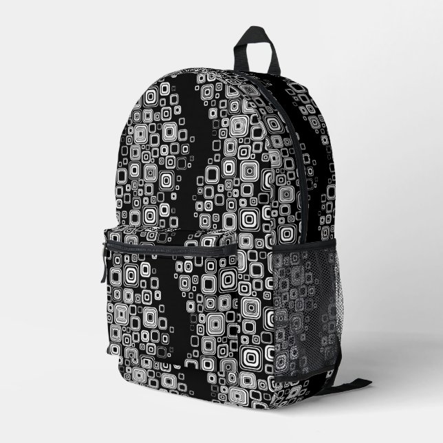 Retro black and white squares printed backpack (Back Corner Right)