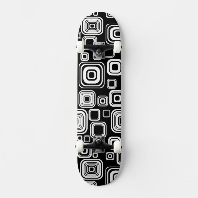 Retro black and white squares skateboard deck (Front)