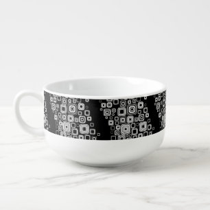 Retro black and white squares soup mug