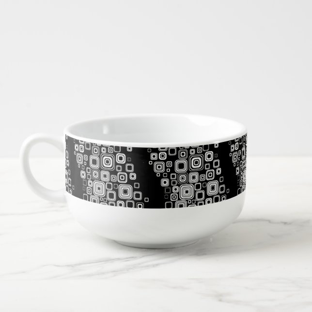 Retro black and white squares soup mug (Right)