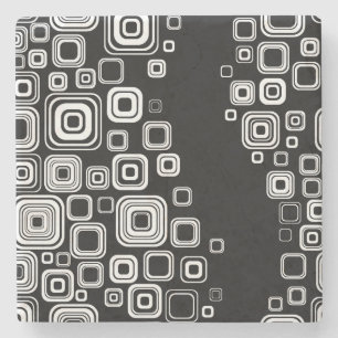Retro black and white squares stone coaster