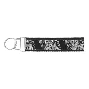 Retro black and white squares wrist keychain