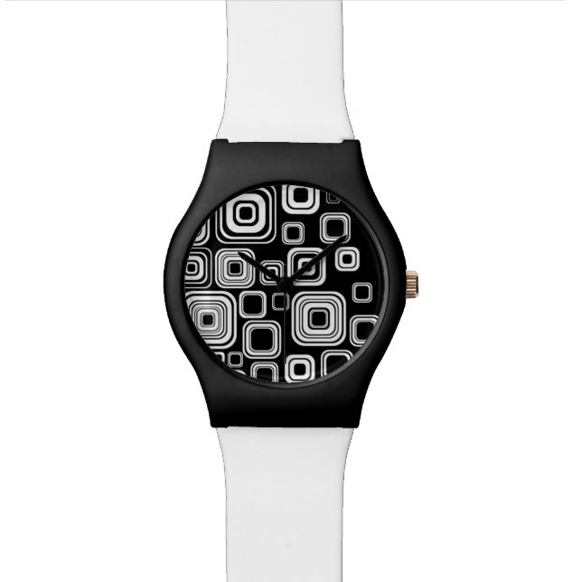 Retro black and white squares wrist watch (Close Up)
