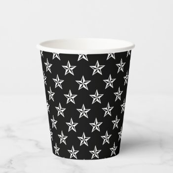 Retro Black And White Stars Pattern Paper Cups by opheliasart at Zazzle
