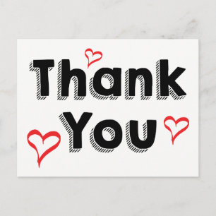 Retro Black And White Thank You Red Love Hearts Postcard