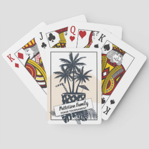 Retro Black and White Tropical Drink Family Poker Cards