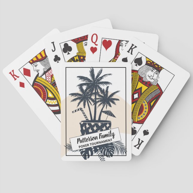 Retro Black and White Tropical Drink Family Poker Cards (Back)