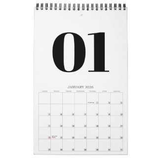 Retro Black and White Typography No Photo 2026 Calendar