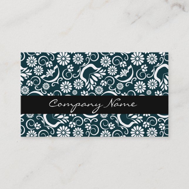 Retro Black and White Vines Folk Floral Makeup Business Card (Front)