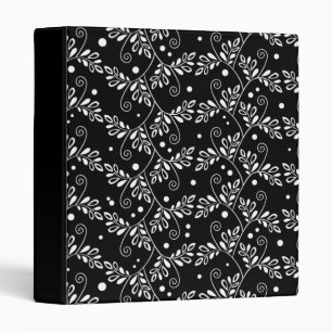 Retro Black and White Vines Folk Floral Pattern  Binder