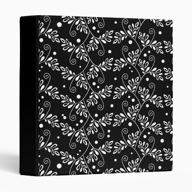 Retro Black and White Vines Folk Floral Pattern  Binder (Front/Spine)