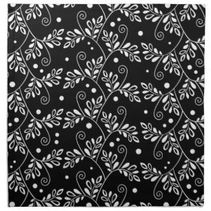 Retro Black and White Vines Folk Floral Pattern  Cloth Napkin
