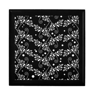 Retro Black and White Vines Folk Floral Pattern Gift Box