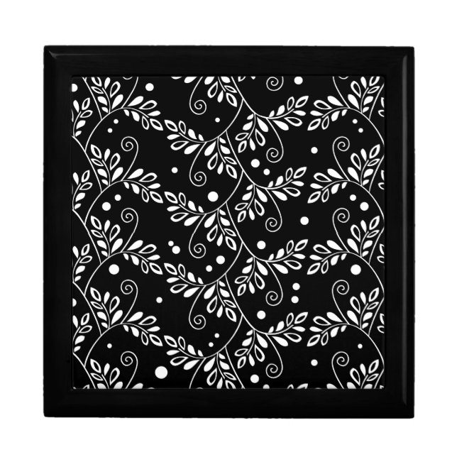 Retro Black and White Vines Folk Floral Pattern  Gift Box (Front)