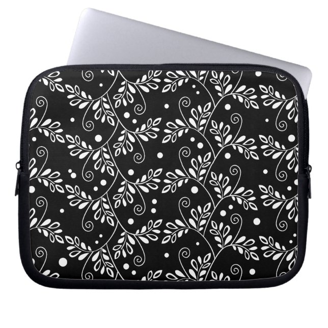 Retro Black and White Vines Folk Floral Pattern  Laptop Sleeve (Front)