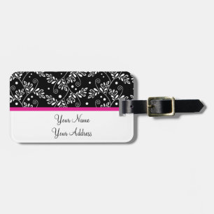 Retro Black and White Vines Folk Floral Pattern  Luggage Tag