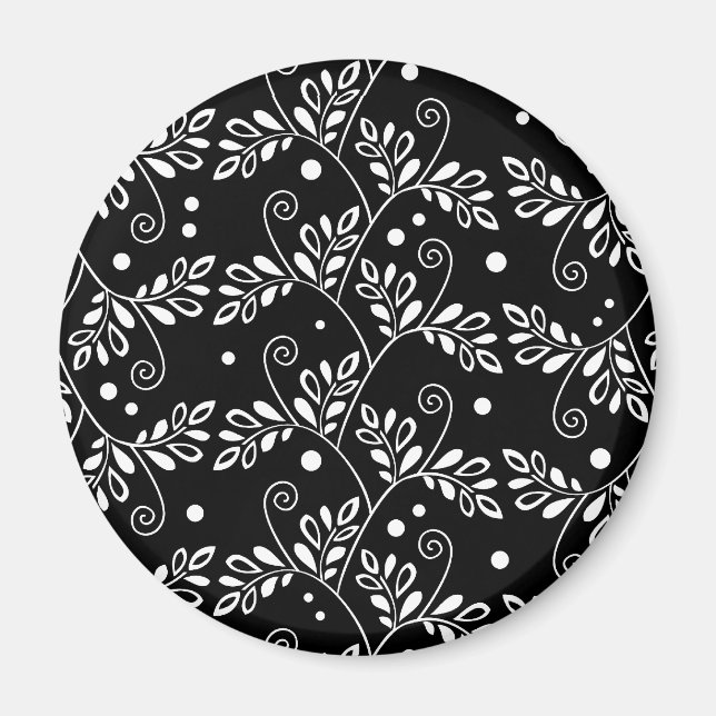 Retro Black and White Vines Folk Floral Pattern  Magnet (Front)