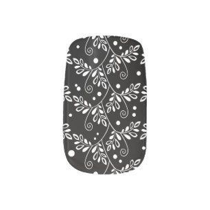 Retro Black and White Vines Folk Floral Pattern  Minx Nail Art
