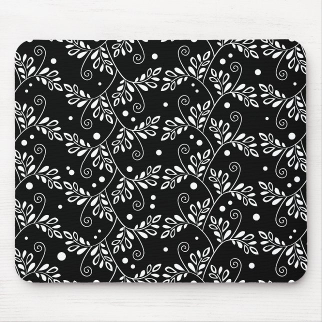 Retro Black and White Vines Folk Floral Pattern  Mouse Pad (Front)