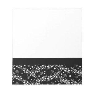 Retro Black and White Vines Folk Floral Pattern Notepad