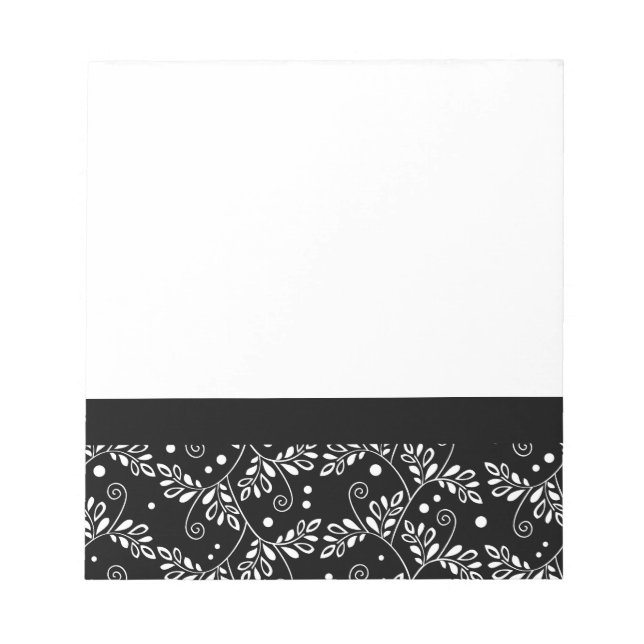 Retro Black and White Vines Folk Floral Pattern  Notepad (Front)